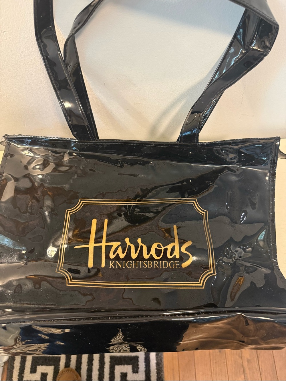 Harrods Knightbridge Black Patent Tote Bag